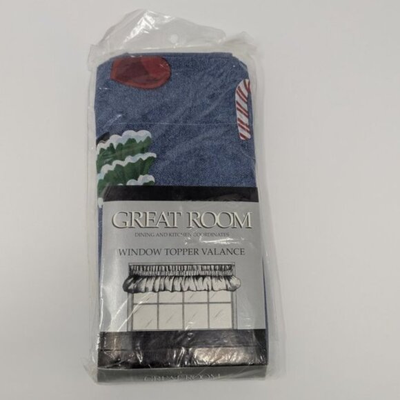 NEW VTG Excell Home Fashions Great Room Window Topper Valance Denim Snowmen Tree - Picture 1 of 6